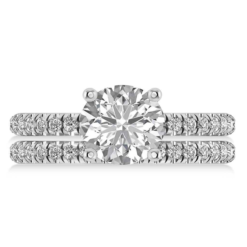 Moissanite & Diamond Round-Set Semi-Eternity Bridal Set 14k White Gold (2.22ct)