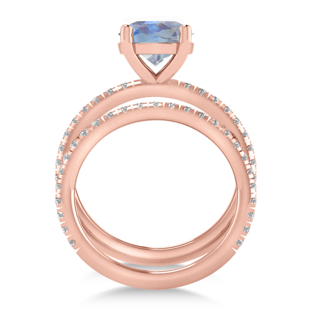 Moonstone & Diamond Round-Set Semi-Eternity Bridal Set 14k Rose Gold (3.12ct)