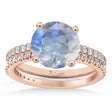 Moonstone & Diamond Round-Set Semi-Eternity Bridal Set 18k Rose Gold (3.12ct)