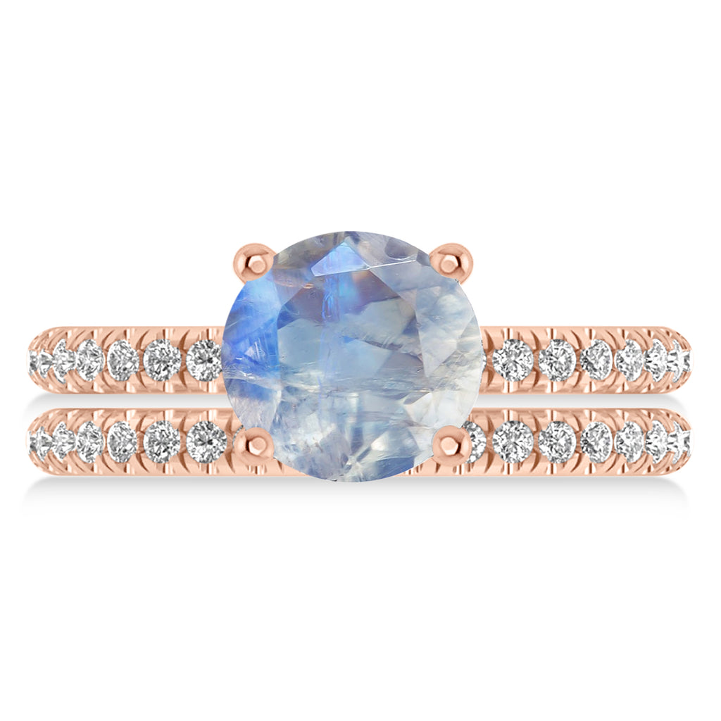 Moonstone & Diamond Round-Set Semi-Eternity Bridal Set 18k Rose Gold (3.12ct)