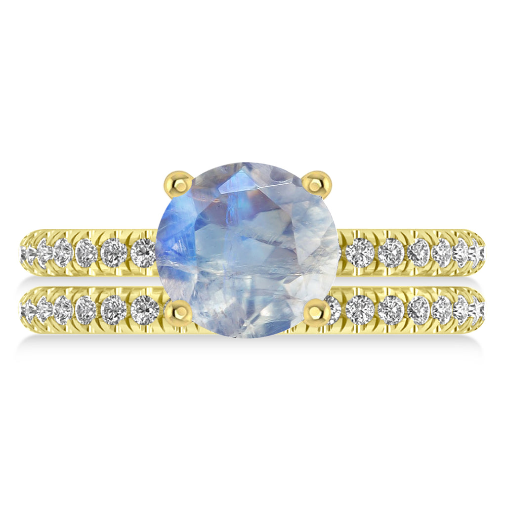 Moonstone & Diamond Round-Set Semi-Eternity Bridal Set 18k Yellow Gold (3.12ct)