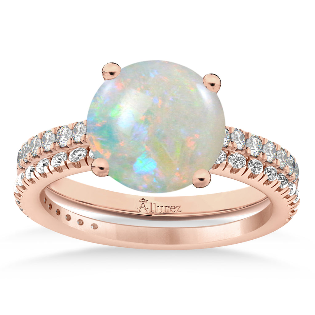 Opal & Diamond Round-Set Semi-Eternity Bridal Set 18k Rose Gold (1.92ct)