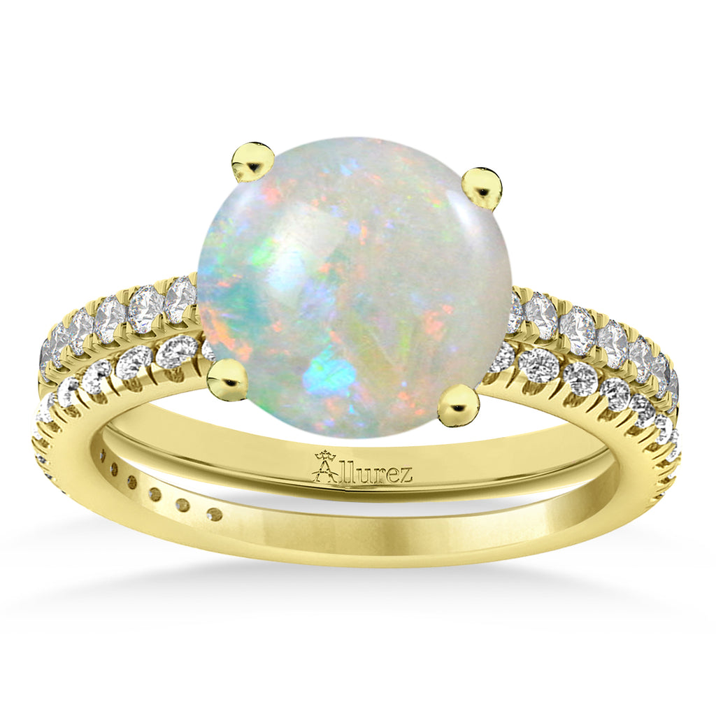 Opal & Diamond Round-Set Semi-Eternity Bridal Set 18k Yellow Gold (1.92ct)