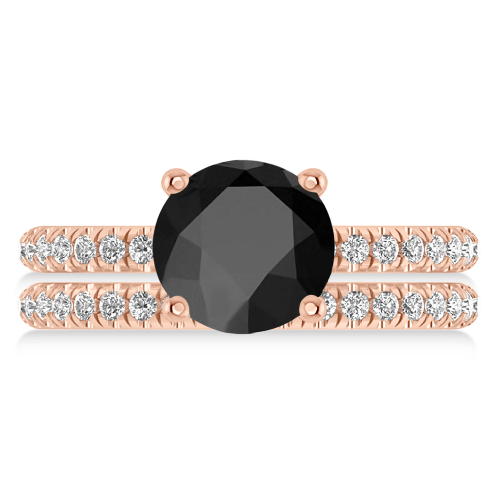 Onyx & Diamond Round-Set Semi-Eternity Bridal Set 14k Rose Gold (3.12ct)