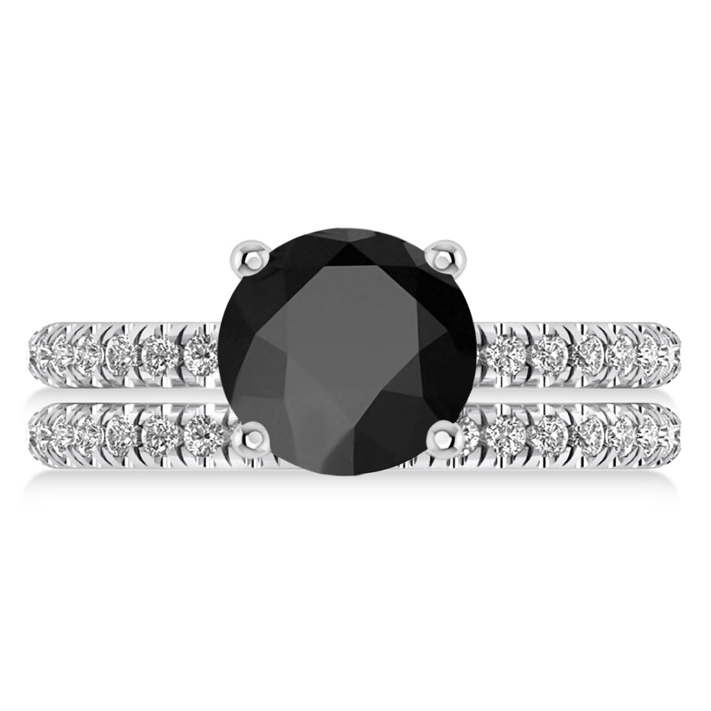 Onyx & Diamond Round-Set Semi-Eternity Bridal Set 14k White Gold (3.12ct)