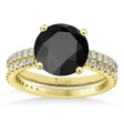 Onyx & Diamond Round-Set Semi-Eternity Bridal Set 14k Yellow Gold (3.12ct)