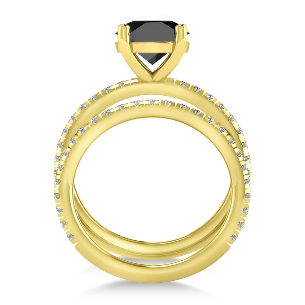 Onyx & Diamond Round-Set Semi-Eternity Bridal Set 14k Yellow Gold (3.12ct)