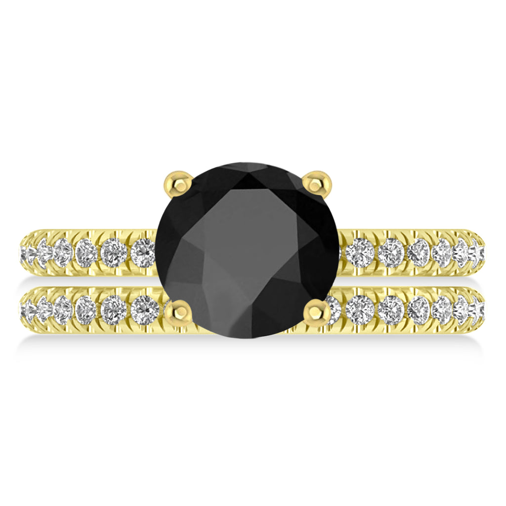 Onyx & Diamond Round-Set Semi-Eternity Bridal Set 14k Yellow Gold (3.12ct)