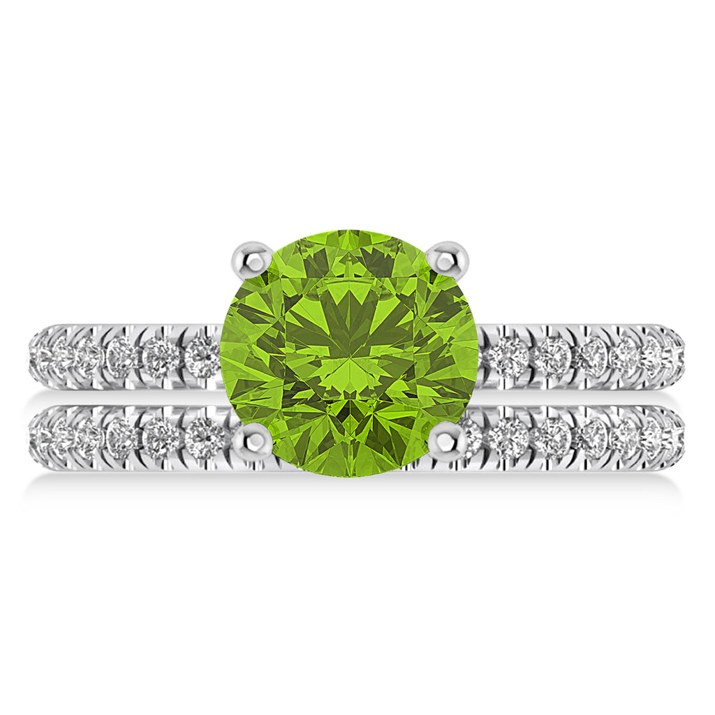 Peridot & Diamond Round-Set Semi-Eternity Bridal Set 14k White Gold (2.62ct)