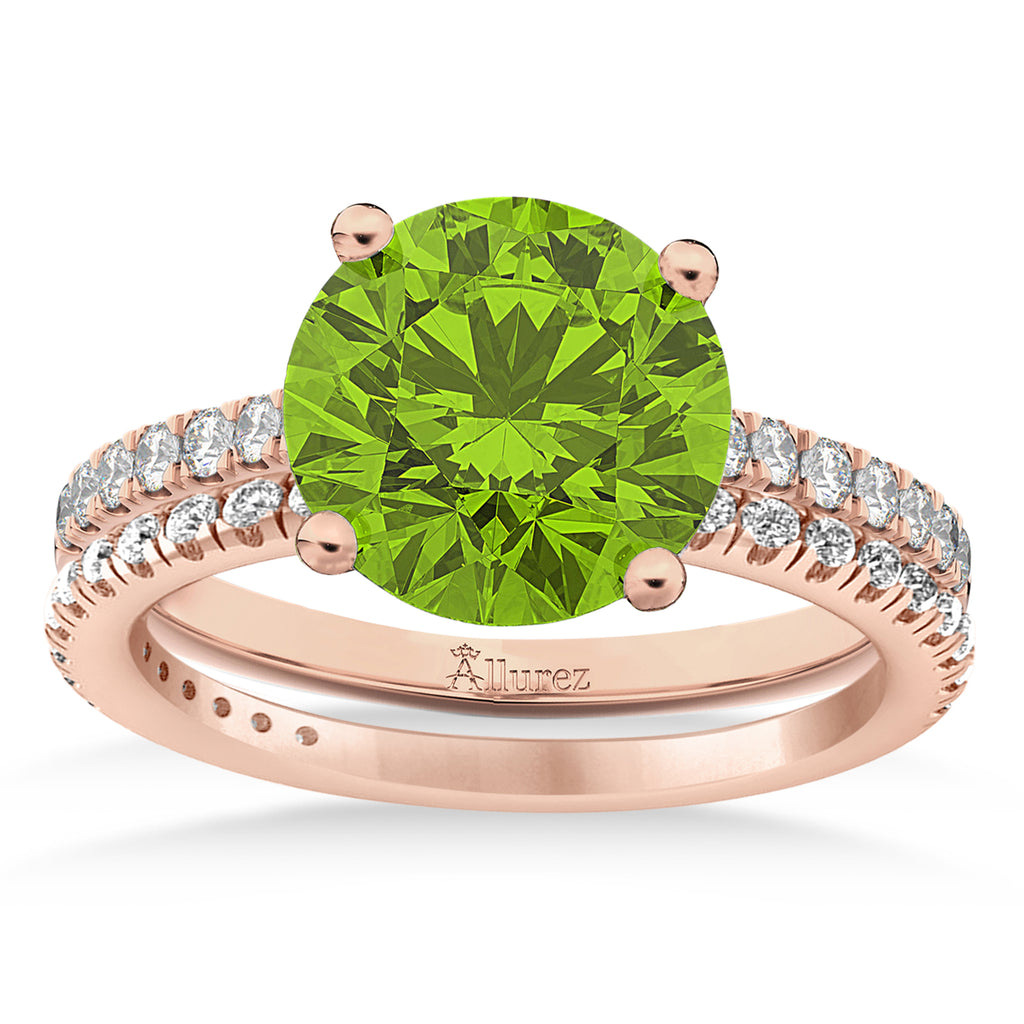 Peridot & Diamond Round-Set Semi-Eternity Bridal Set 18k Rose Gold (2.62ct)