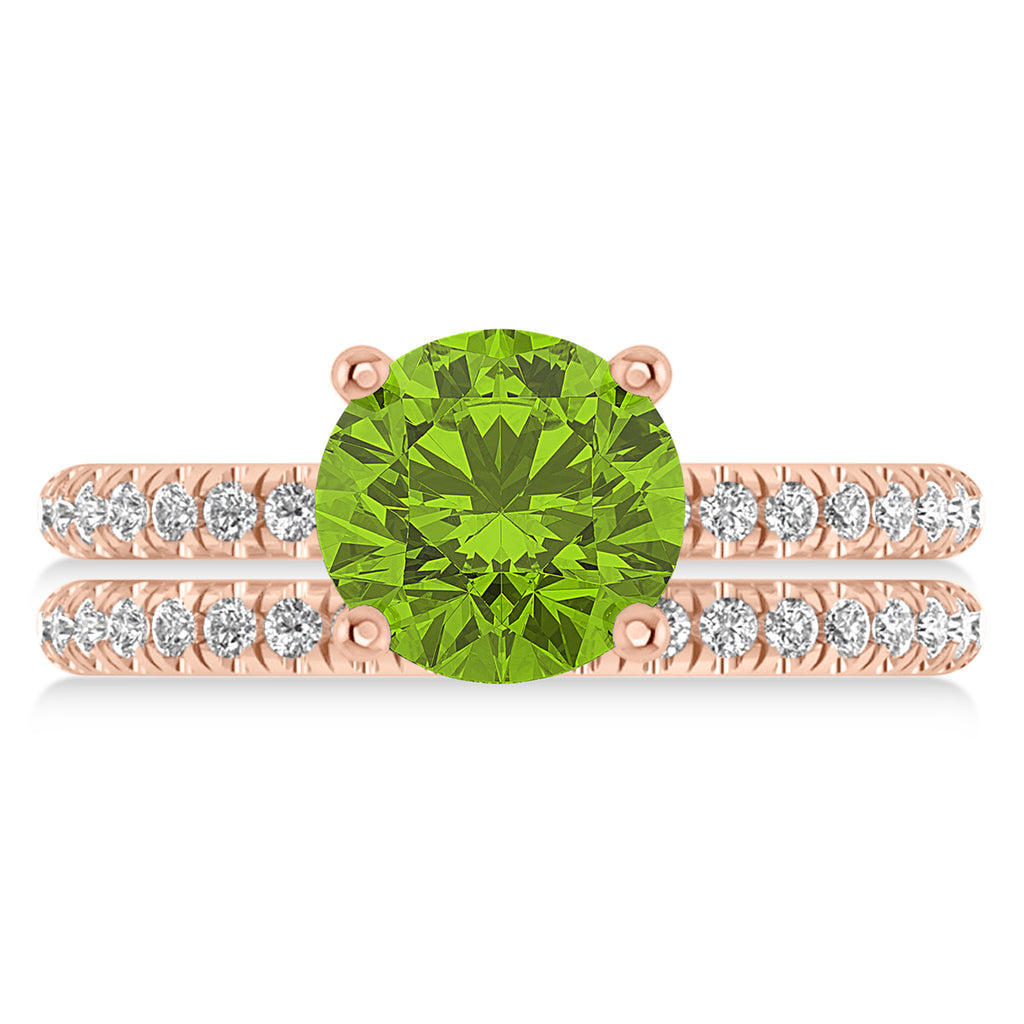 Peridot & Diamond Round-Set Semi-Eternity Bridal Set 18k Rose Gold (2.62ct)