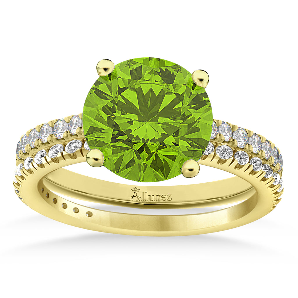 Peridot & Diamond Round-Set Semi-Eternity Bridal Set 18k Yellow Gold (2.62ct)