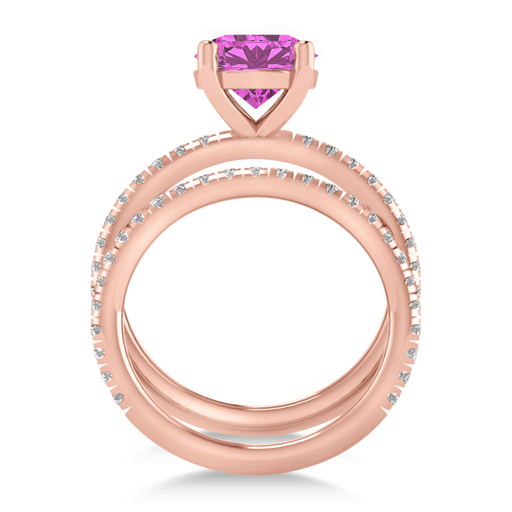 Pink Sapphire & Diamond Round-Set Semi-Eternity Bridal Set 14k Rose Gold (2.92ct)