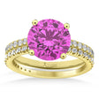 Pink Sapphire & Diamond Round-Set Semi-Eternity Bridal Set 14k Yellow Gold (2.92ct)