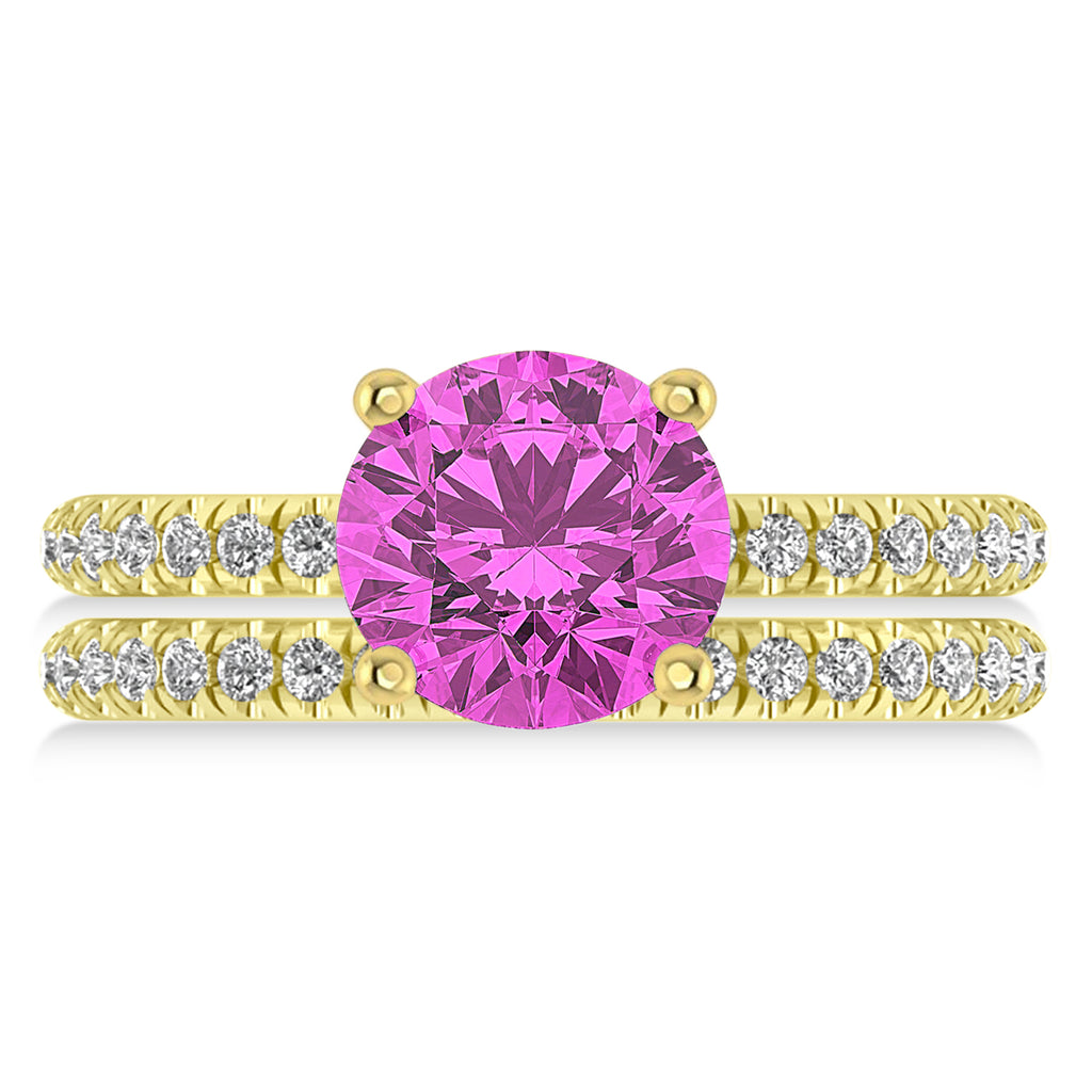 Pink Sapphire & Diamond Round-Set Semi-Eternity Bridal Set 14k Yellow Gold (2.92ct)
