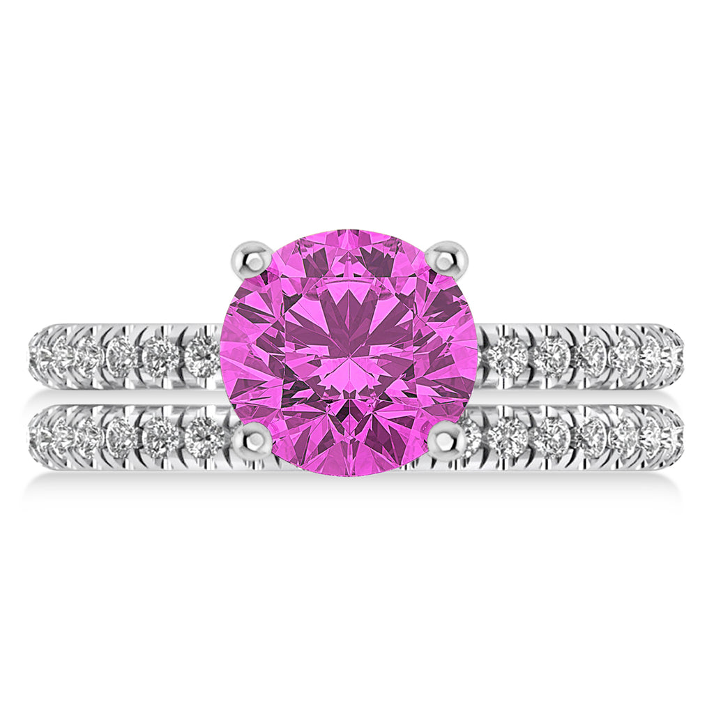 Pink Sapphire & Diamond Round-Set Semi-Eternity Bridal Set 18k White Gold (2.92ct)