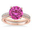 Pink Tourmaline & Diamond Round-Set Semi-Eternity Bridal Set 14k Rose Gold (2.62ct)