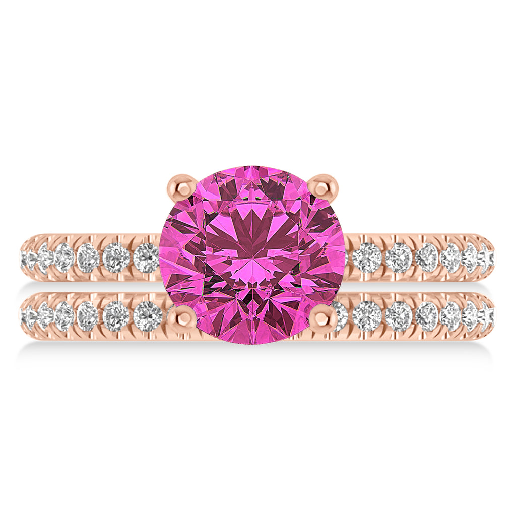 Pink Tourmaline & Diamond Round-Set Semi-Eternity Bridal Set 14k Rose Gold (2.62ct)
