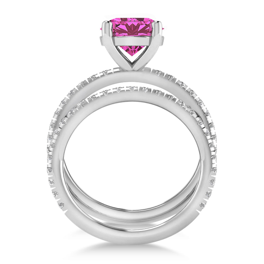 Pink Tourmaline & Diamond Round-Set Semi-Eternity Bridal Set Palladium (2.62ct)