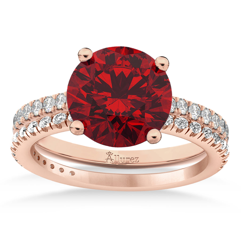 Ruby & Diamond Round-Set Semi-Eternity Bridal Set 14k Rose Gold (2.92ct)