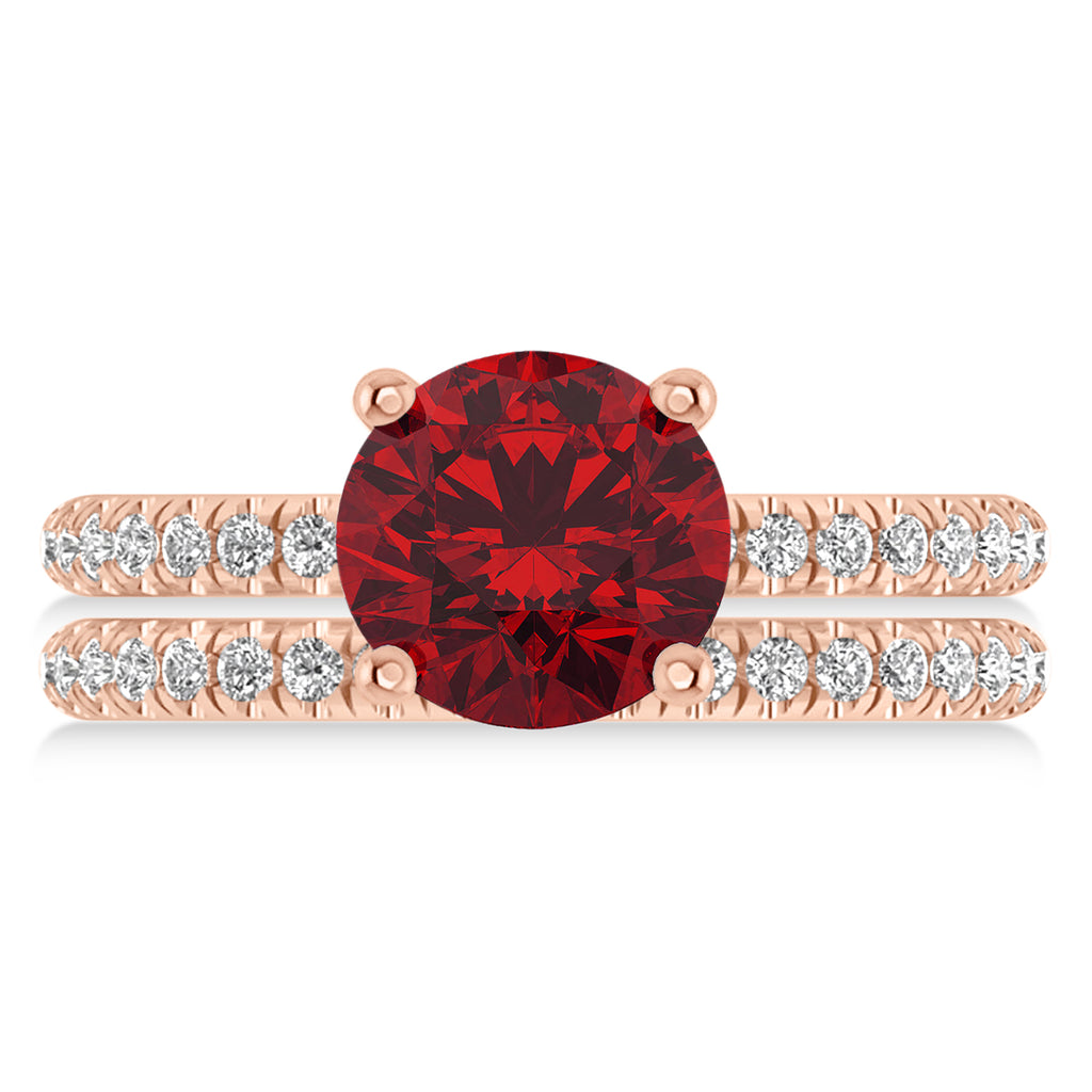 Ruby & Diamond Round-Set Semi-Eternity Bridal Set 14k Rose Gold (2.92ct)