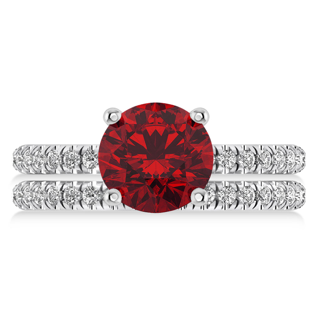 Ruby & Diamond Round-Set Semi-Eternity Bridal Set 18k White Gold (2.92ct)