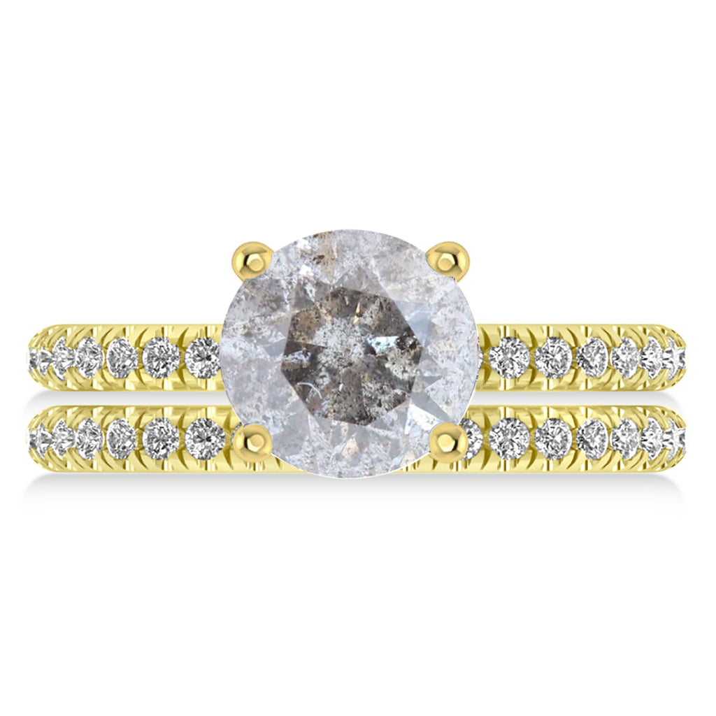 Salt and Pepper & White Diamond Round-Set Semi-Eternity Bridal Set 14k Yellow Gold (2.62ct)