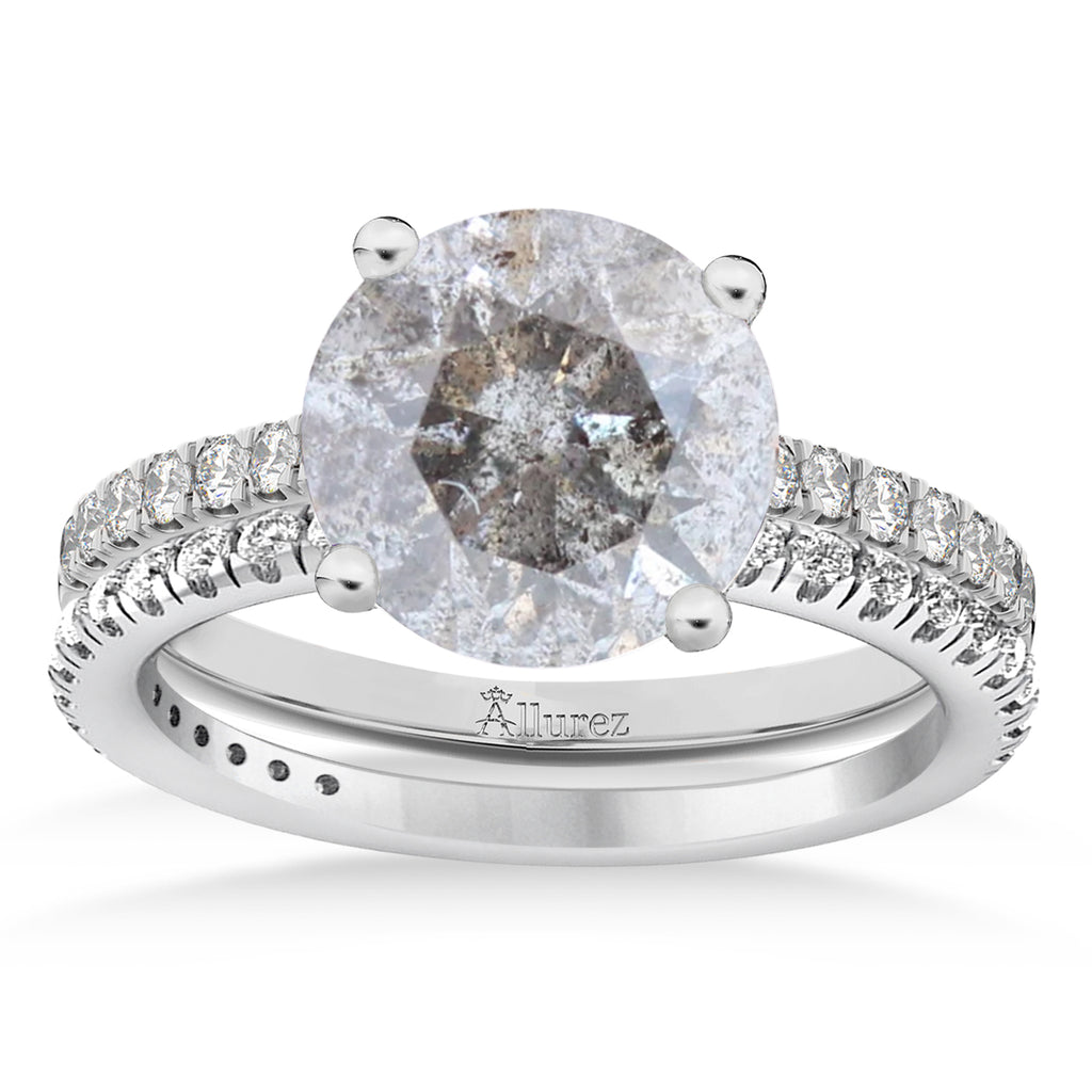 Salt and Pepper & White Diamond Round-Set Semi-Eternity Bridal Set 18k White Gold (2.62ct)