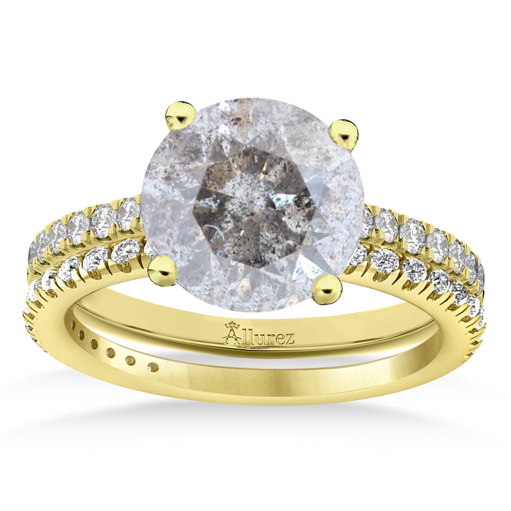 Salt and Pepper & White Diamond Round-Set Semi-Eternity Bridal Set 18k Yellow Gold (2.62ct)