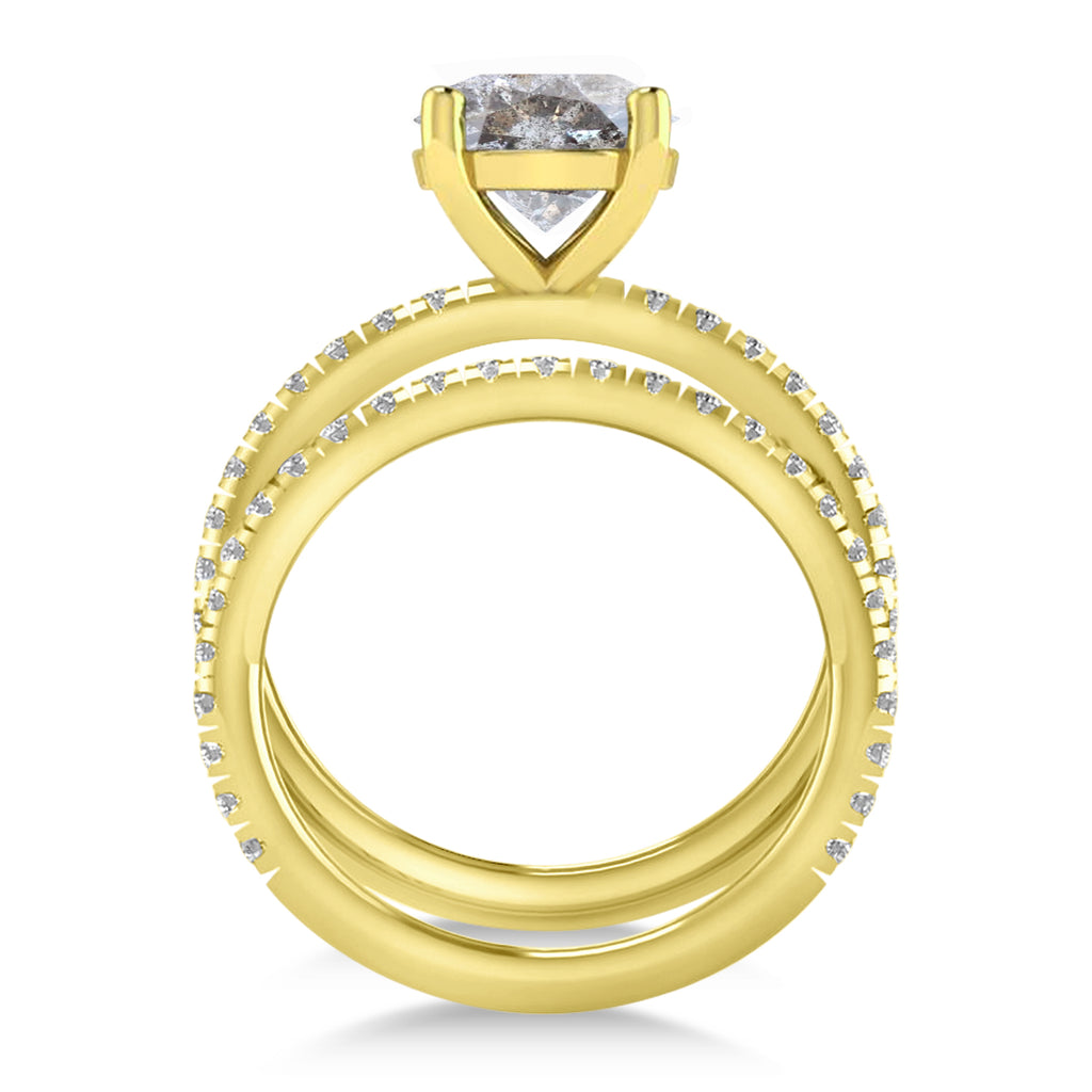 Salt and Pepper & White Diamond Round-Set Semi-Eternity Bridal Set 18k Yellow Gold (2.62ct)