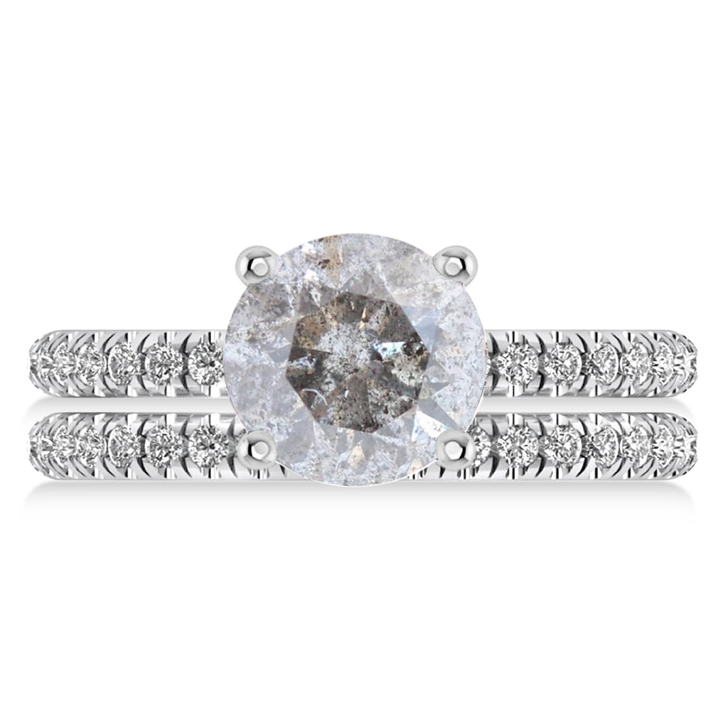 Salt and Pepper & White Diamond Round-Set Semi-Eternity Bridal Set Palladium (2.62ct)