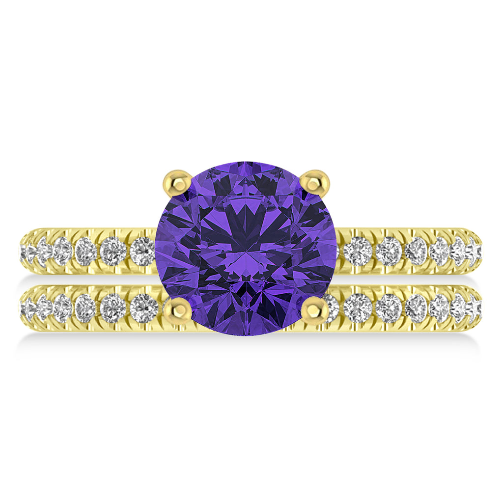 Tanzanite & Diamond Round-Set Semi-Eternity Bridal Set 14k Yellow Gold (2.92ct)