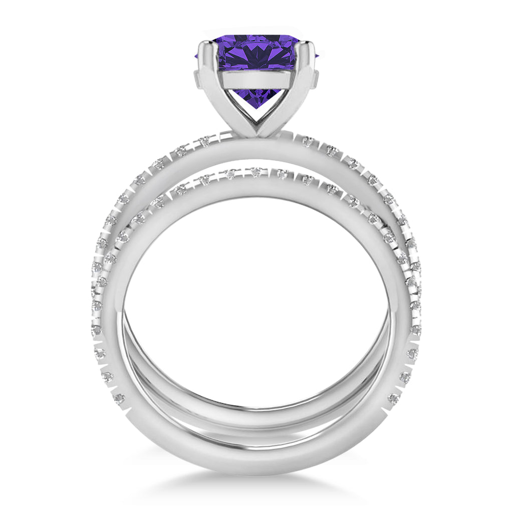 Tanzanite & Diamond Round-Set Semi-Eternity Bridal Set Palladium (2.92ct)