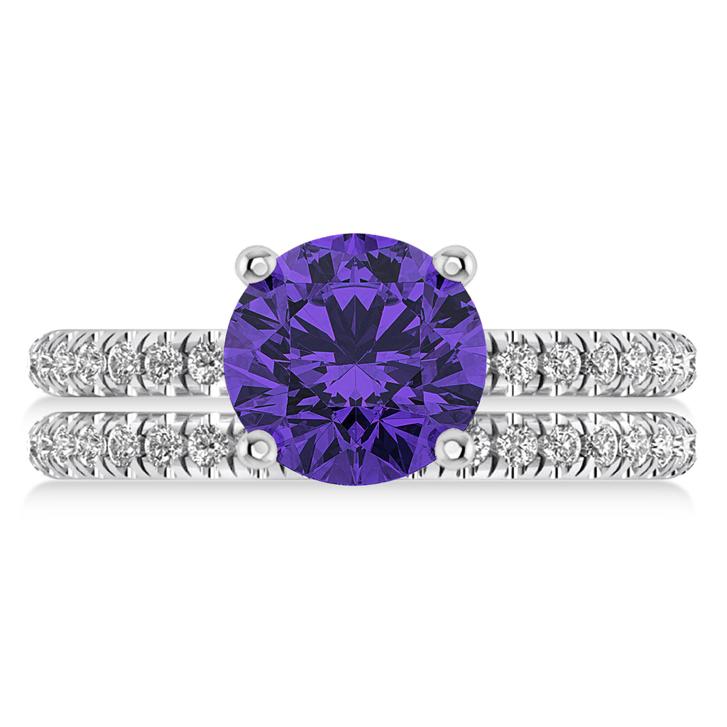Tanzanite & Diamond Round-Set Semi-Eternity Bridal Set Palladium (2.92ct)