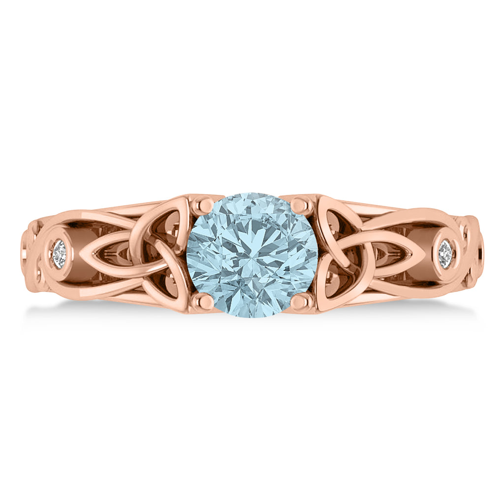 Diamond & Aquamarine Celtic Engagement Ring 14k Rose Gold (1.06ct)