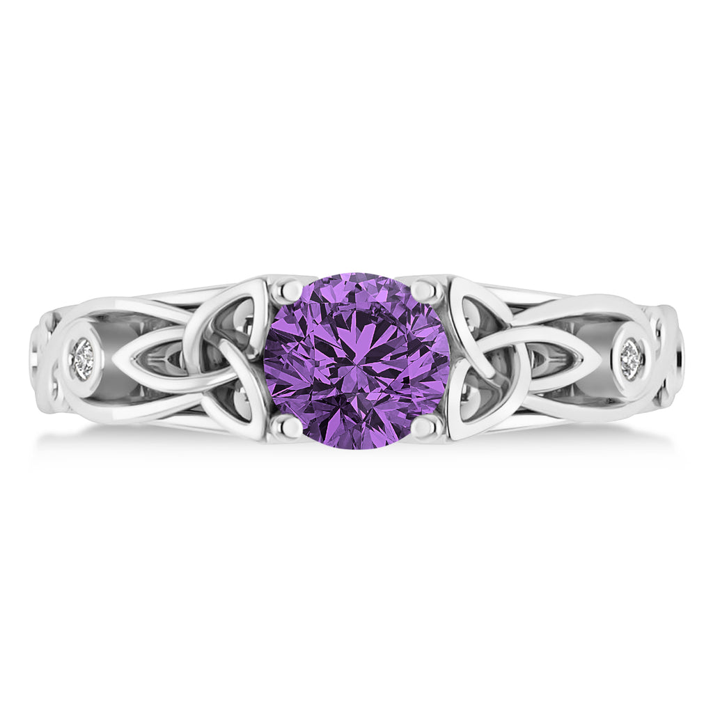 Diamond & Amethyst Celtic Engagement Ring 14k White Gold (1.06ct)