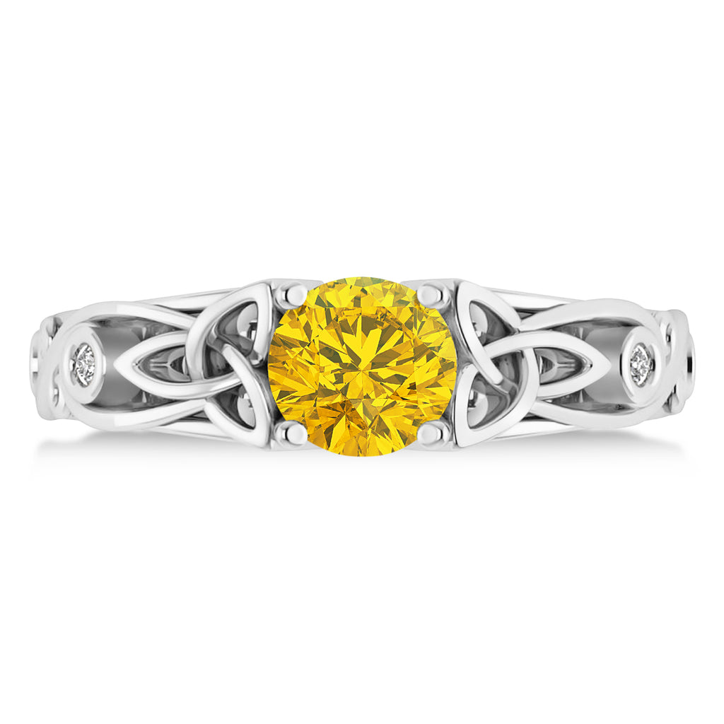 Diamond & Yellow Sapphire Celtic Engagement Ring 14k White Gold (1.06ct)