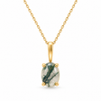 Oval Moss Green Natural Agate Cabochon Pendant Necklace 14K Yellow Gold