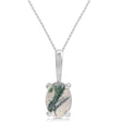 Oval Moss Green Natural Agate Cabochon Pendant Necklace 14K White Gold