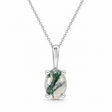 Oval Moss Green Natural Agate Cabochon Pendant Necklace Sterling Silver