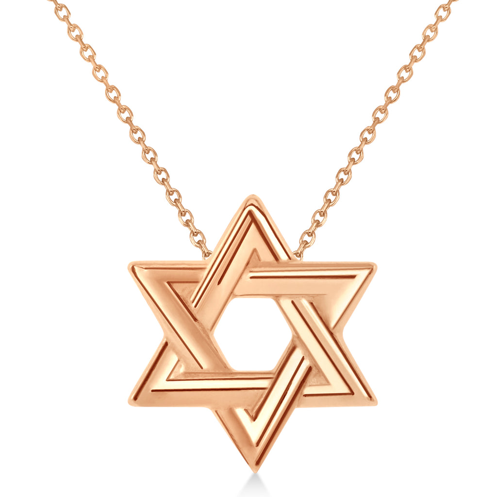 Jewish Star of David Interconnecting Petite Pendant Necklace 14K Rose Gold