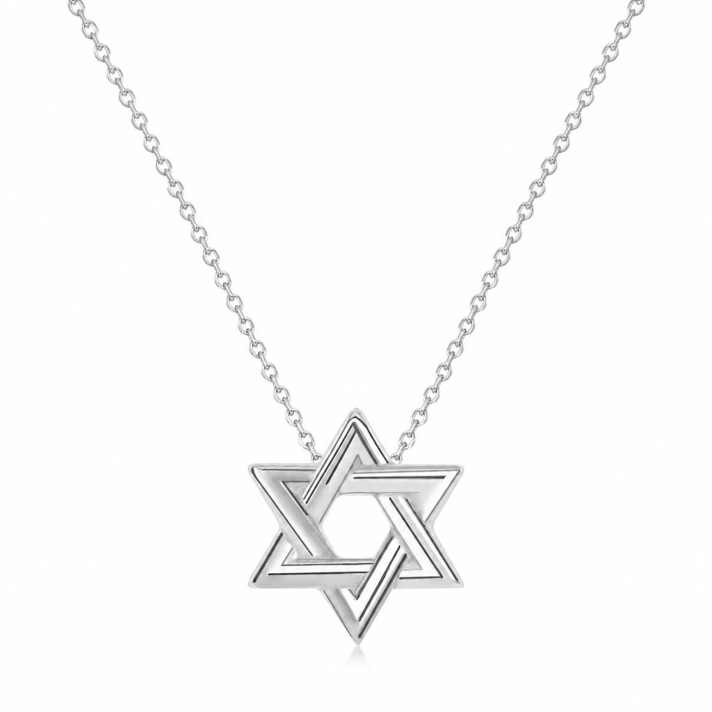 Jewish Star of David Interconnecting Petite Pendant Necklace 14K White Gold