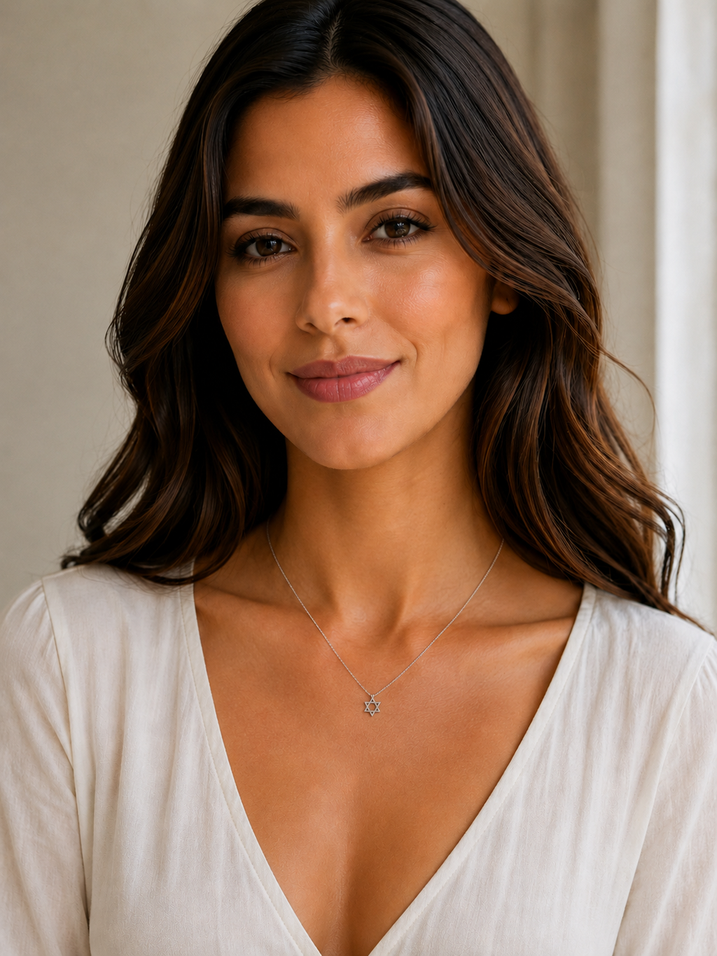 Jewish Star of David Interconnecting Petite Pendant Necklace 14K White Gold