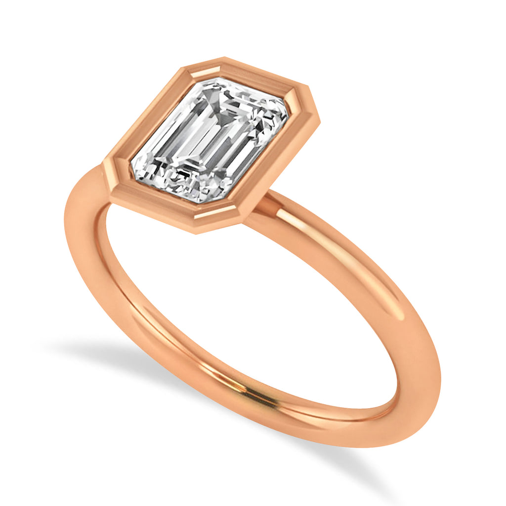 Emerald-Cut Bezel-Set Diamond Solitaire Ring 14k Rose Gold (1.00 ctw)