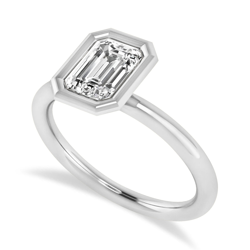 Emerald-Cut Bezel-Set Diamond Solitaire Ring 14k White Gold (1.00 ctw)