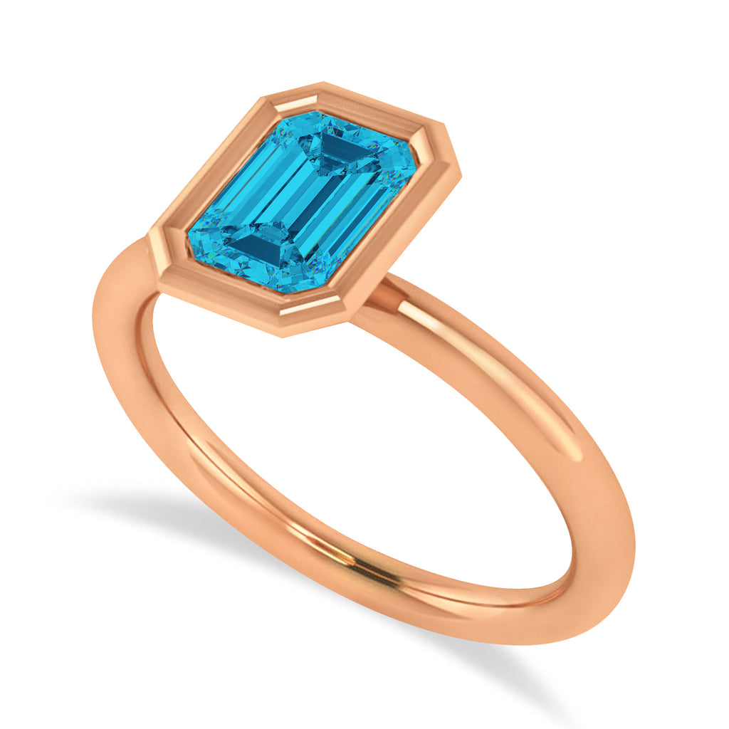 Emerald-Cut Bezel-Set Blue Diamond Solitaire Ring 14k Rose Gold (1.00 ctw)
