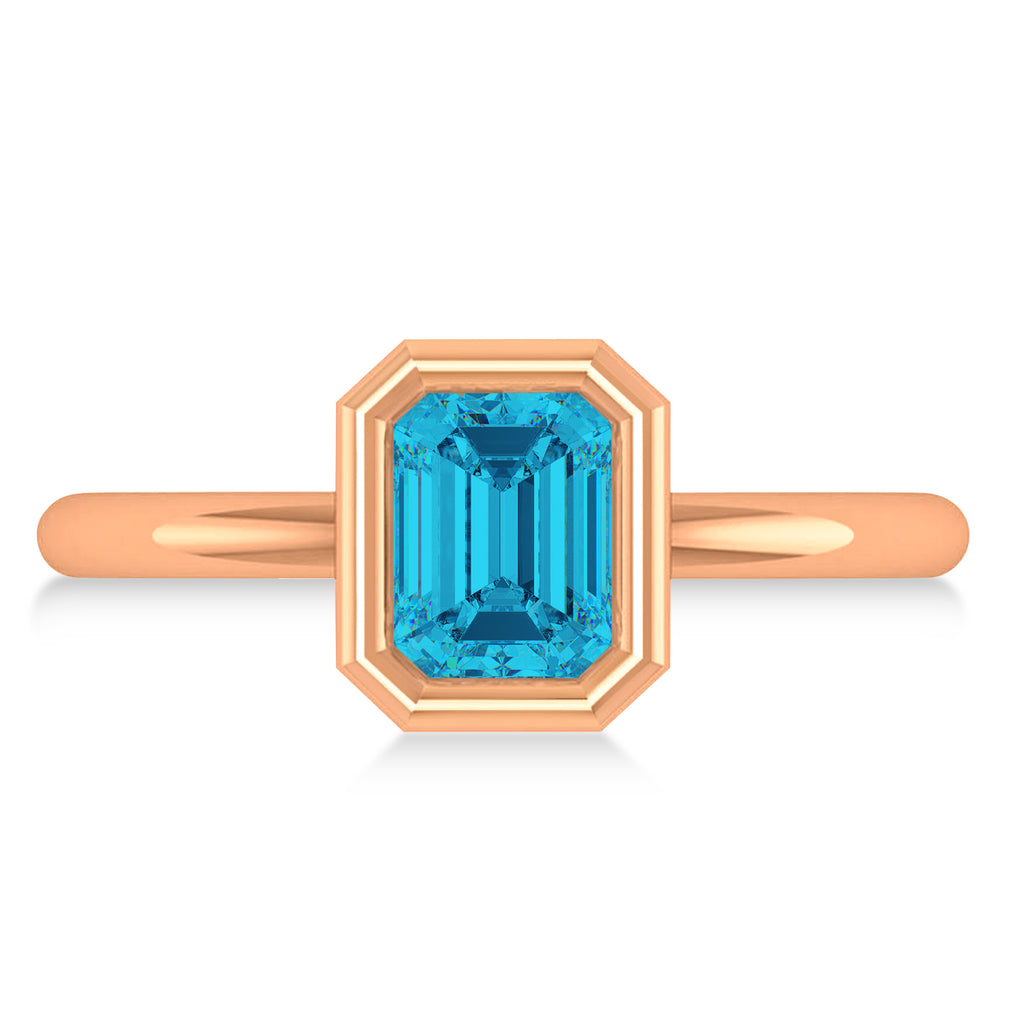 Emerald-Cut Bezel-Set Blue Diamond Solitaire Ring 14k Rose Gold (1.00 ctw)