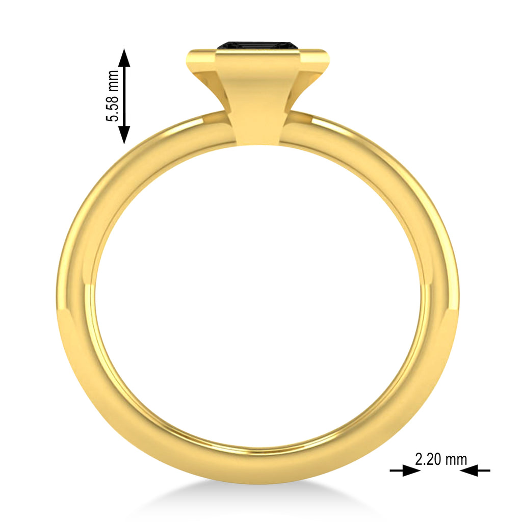 Emerald-Cut Bezel-Set Black Diamond Solitaire Ring 14k Yellow Gold (1.00 ctw)
