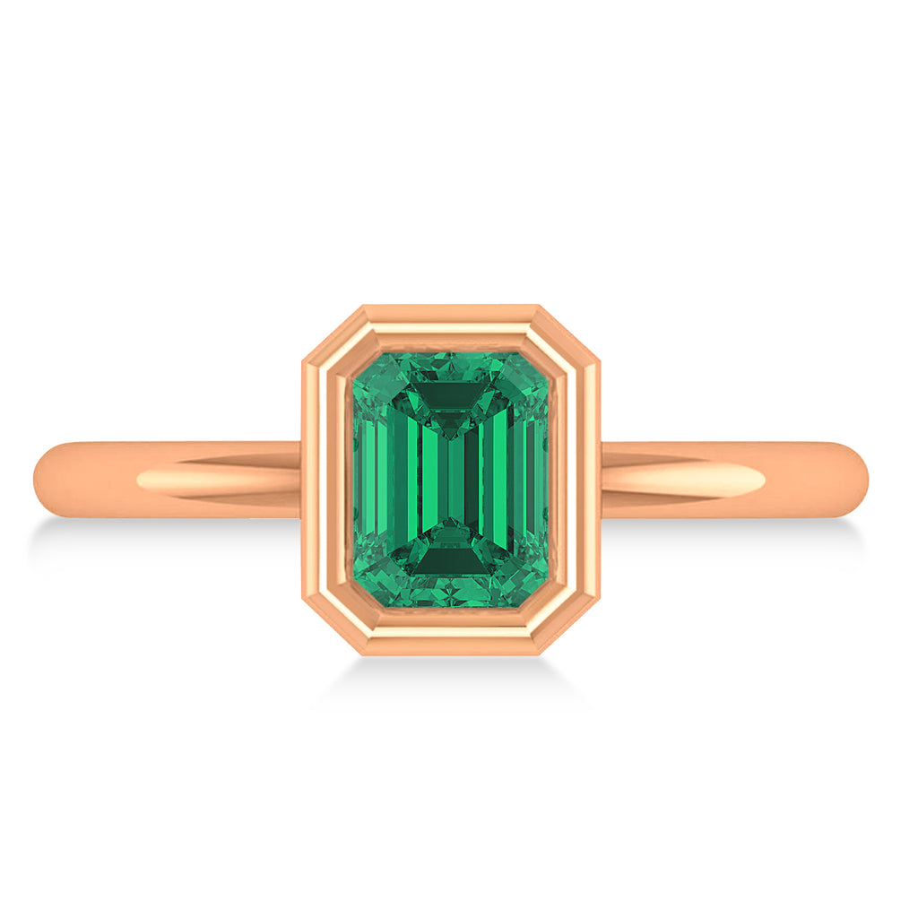 Emerald-Cut Bezel-Set Emerald Solitaire Ring 14k Rose Gold (1.00 ctw)
