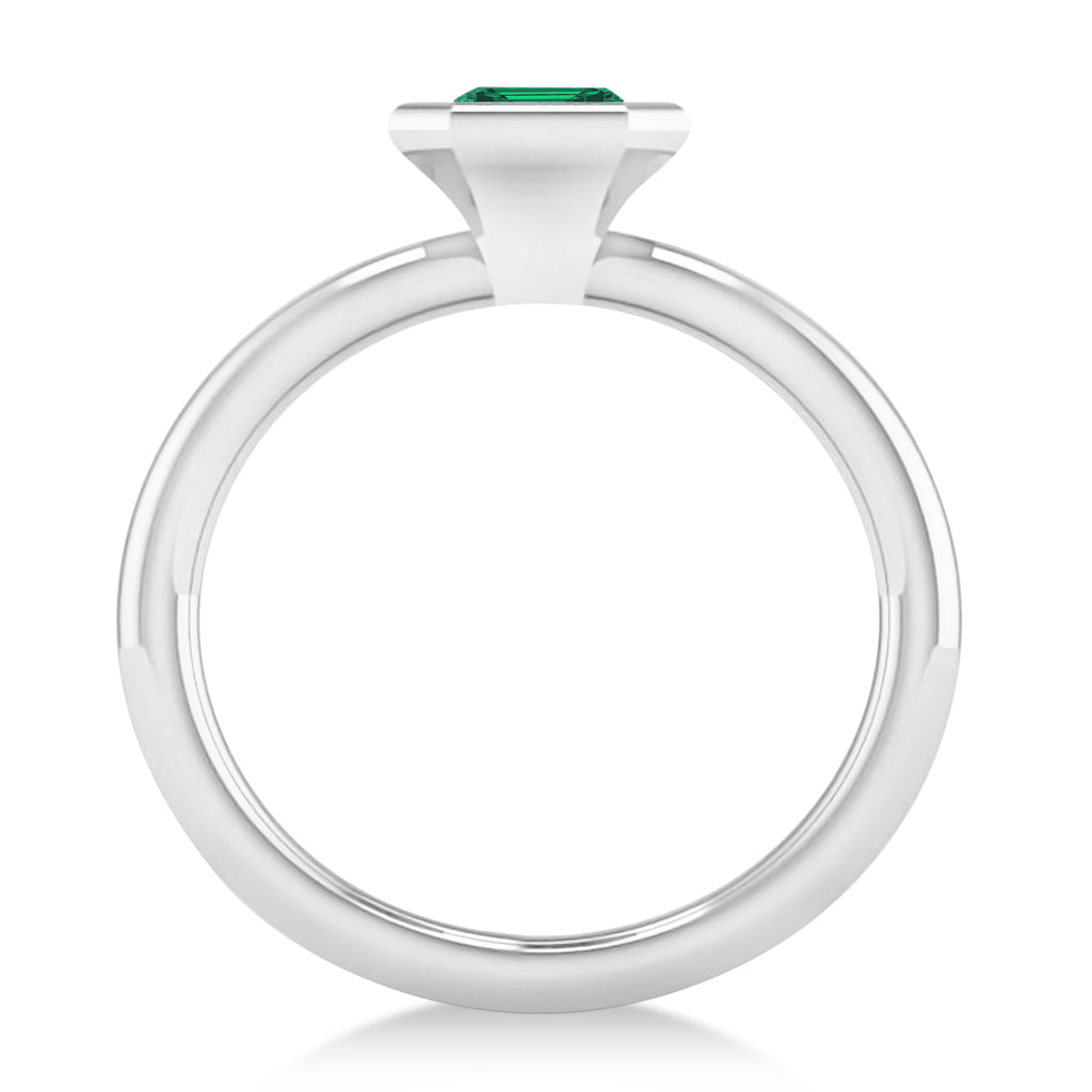 Emerald-Cut Bezel-Set Emerald Solitaire Ring 14k White Gold (1.00 ctw)